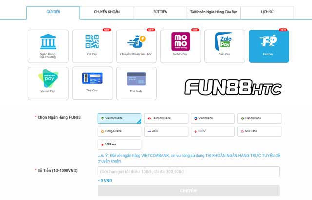 Cách nạp tiền Fun88 qua fastpay siêu tốc, cược liền tay