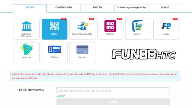 Cách nạp tiền Fun88 siêu dễ qua QR Pay