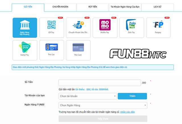 Cách nạp tiền vào Fun88 qua ngân hàng dễ dàng hơn bao giờ hết