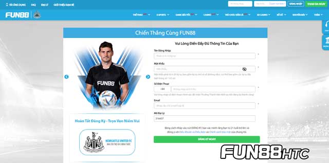 Điền thông tin cơ bản vào form Đăng ký Fun88